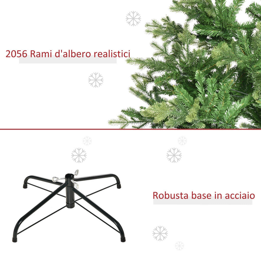 Albero di Natale Artificiale e Ignifugo per Interni con 2056 Rami e Base in Metallo, ?124x228 cm, Verde