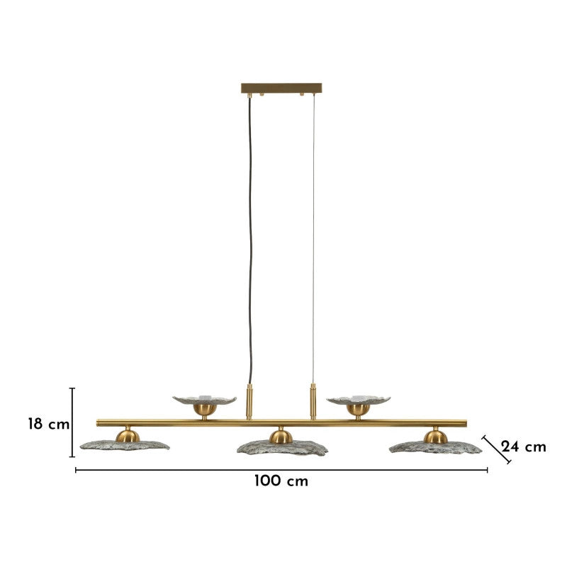 Lampadelle Ario Emily 5 Luci Vetro Grigio cm 100x24x18