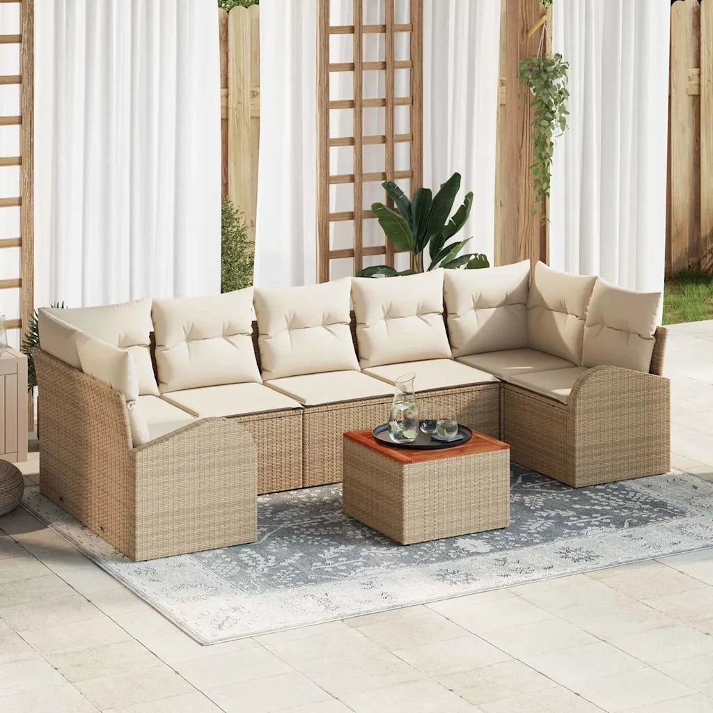 Set Divano da Giardino 8 pcs Beige e Crema polyrattan