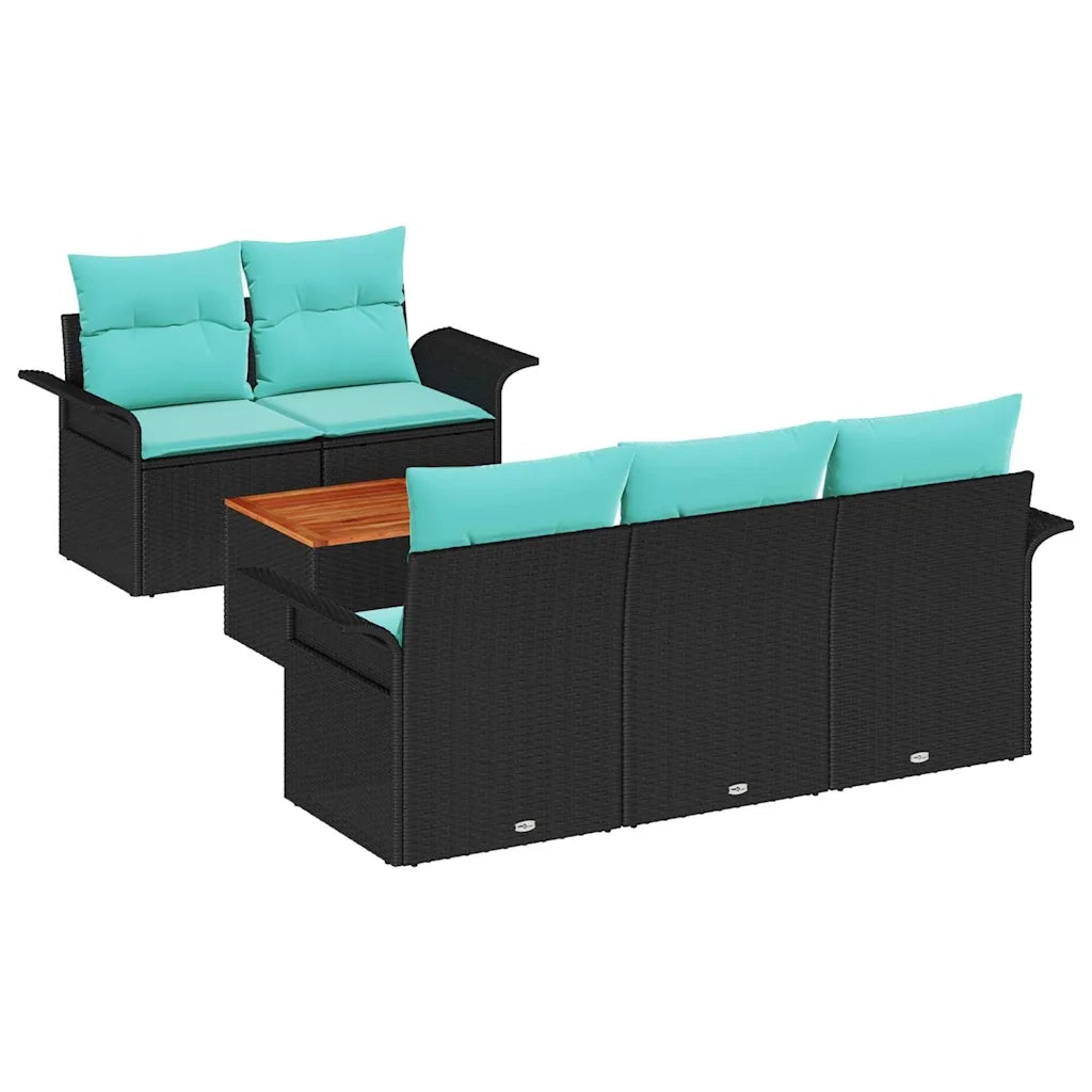 Set Divano da Giardino 6 pcs Nero e Turchese polyrattan 3355939
