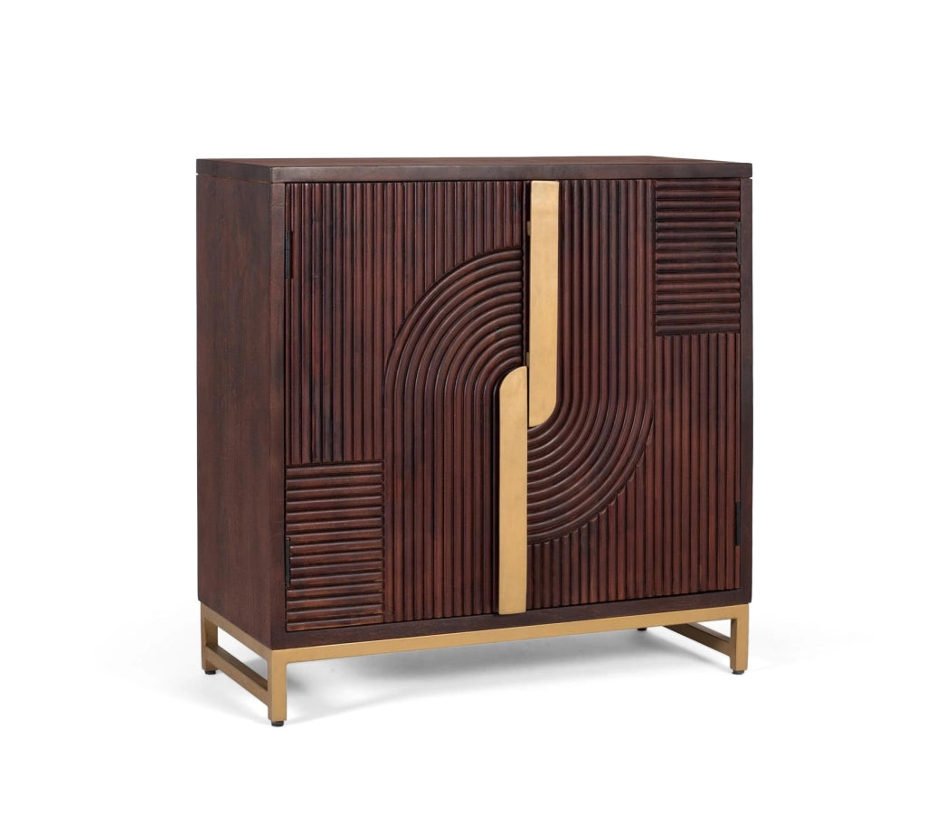 Credenza in legno massello di mango con dettagli dorati
