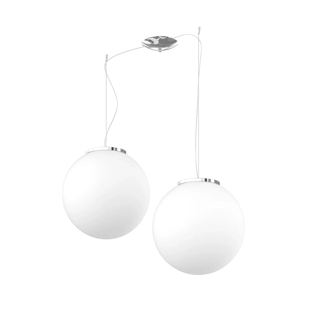 Lampadario Contemporaneo Mars Metallo Cromo Vetro Bianco 2 Luci E27 D35Cm