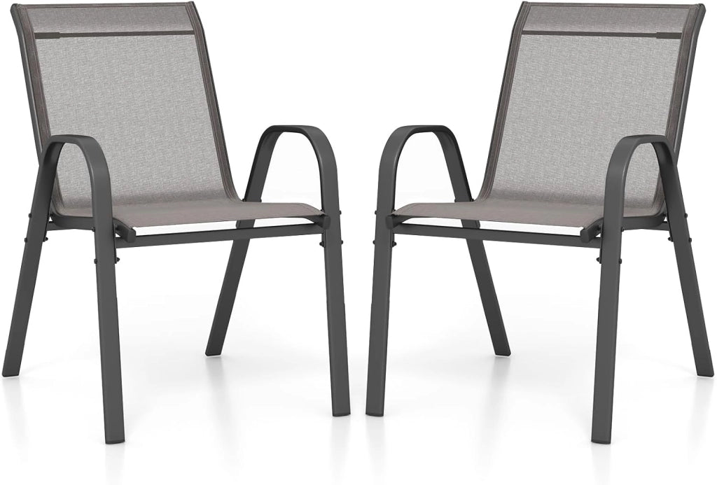 Set di 2/4 Sedie da Giardino, Poltrone in Tessuto Textilene per Esterno, Sedie Impilabili con Gambe in Metallo, Portata 150 kg, 56 x 70 x 84 cm (Grigio,2)
