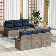 Set Divano da Giardino 7 pcs Grigio e Blu Navy polyrattan 3355945