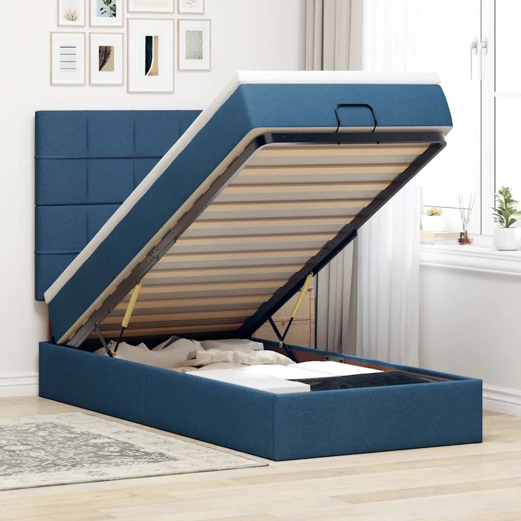 Pouf Letto con Materasso Blu 90x200 cm in Tessuto 3313132