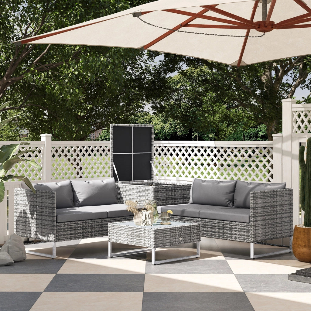 Set da Giardino 4 Pezzi con Divani e Tavolini ¨C Minimal ¨C Acciaio e Rattan