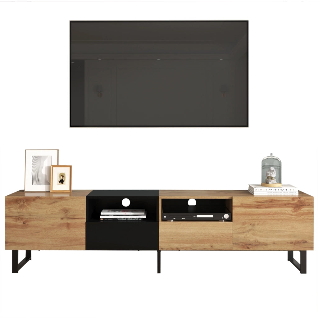 Supporto TV moderno - Zephmum - Design nero e legno, robusto, ampio spazio