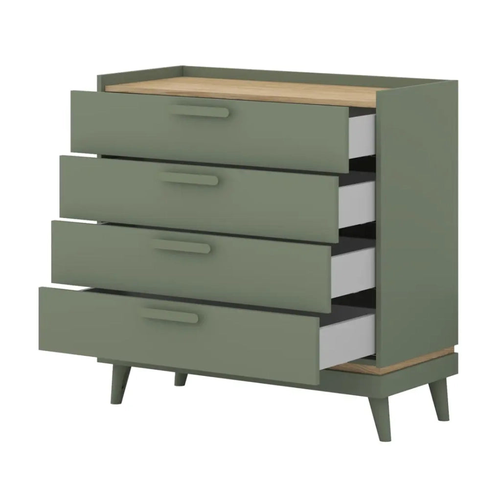 Comò NOKI – Verde e legno – 3 cassetti stile scandinavo