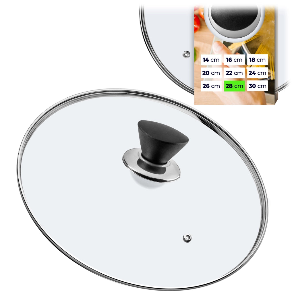 Coperchio in vetro KADAX da 28 cm, universale, resistente al calore, per pentole e padelle.