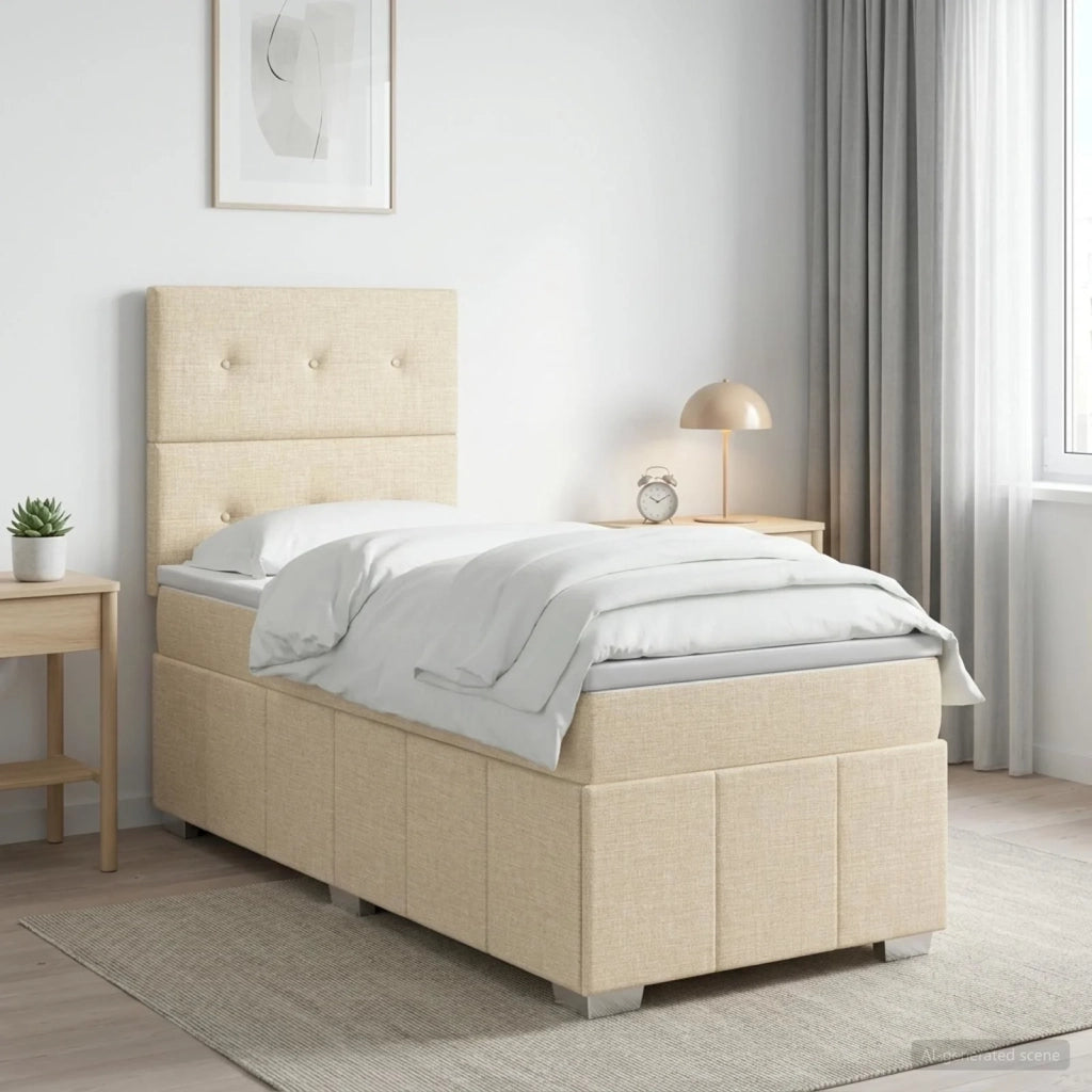 Letto box spring con materasso Crema 100 x 200 cm Tessuto 3454076