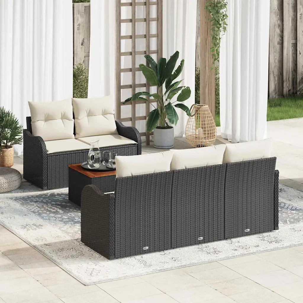 Set Divano da Giardino con cuscino 6 pcs Nero polyrattan