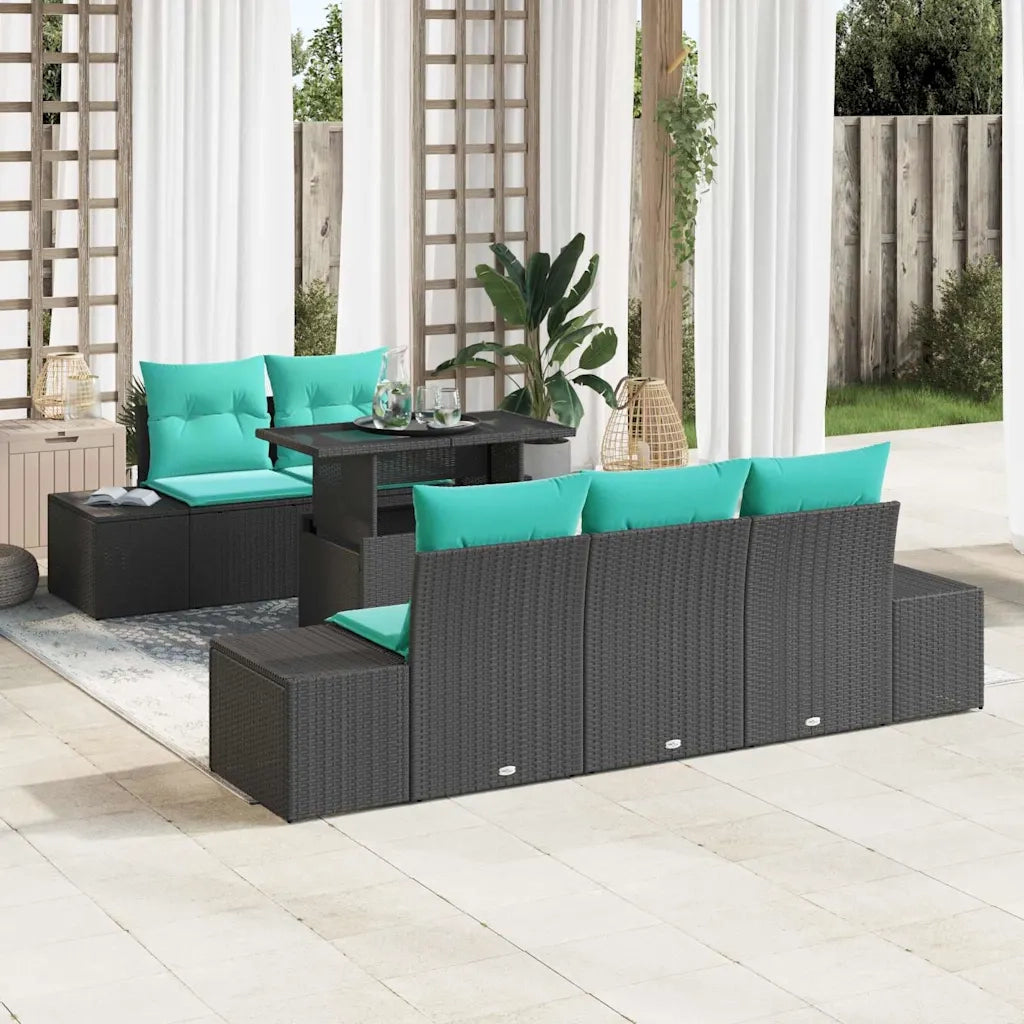 Set Divano da Giardino 6 pz 5-Numero di posti Nero e Turchese 3357839