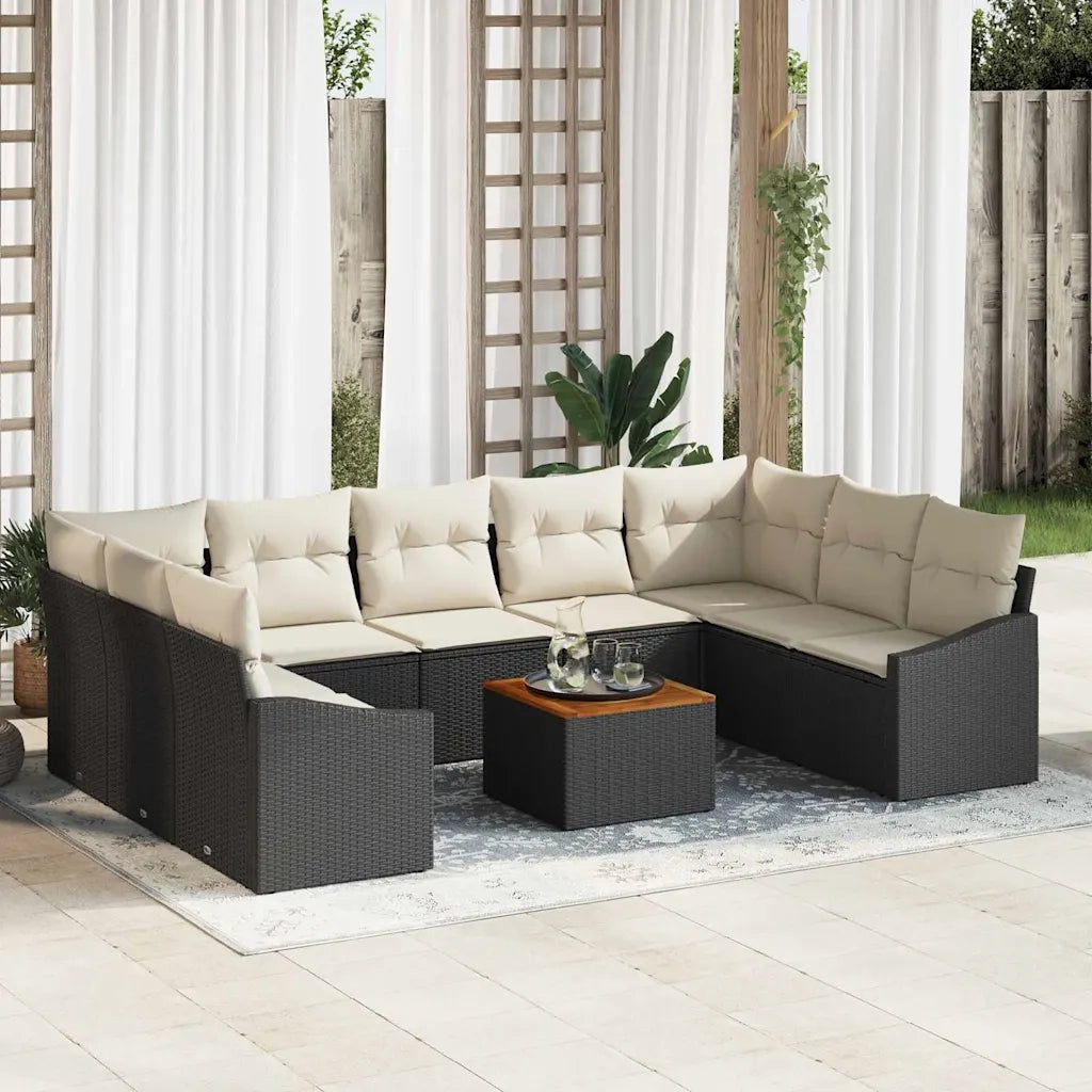 Set Divano da Giardino 10 pcs Nero e Crema polyrattan 3356542