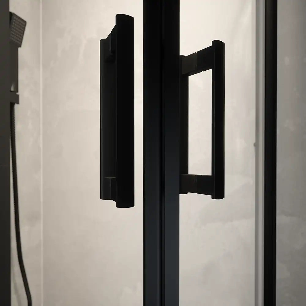 Box doccia 80x80 cm semicircolare doppio scorrevole profili neri vetro trasparente h190 | Java