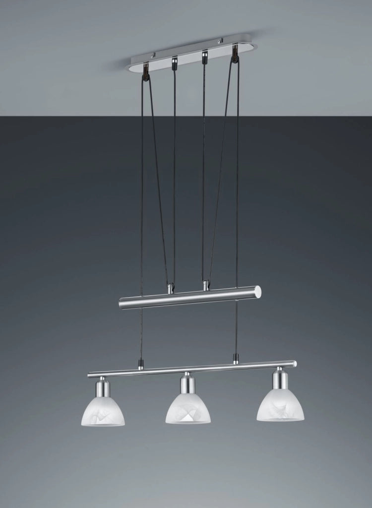 LEVISTO SOSPENSIONE CON BILANCERE LED 3 VETRI ACCIAIO L.60,5 CM 3 LUCI ATTACCO E14, LAMPADINE INCLUE 14,7W 1410LM 3000K