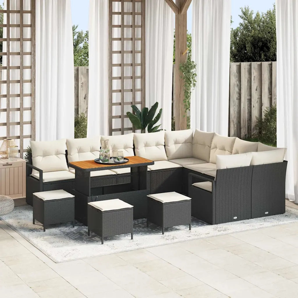 Set Divano da Giardino con cuscino 13 pcs Nero polyrattan 3362570