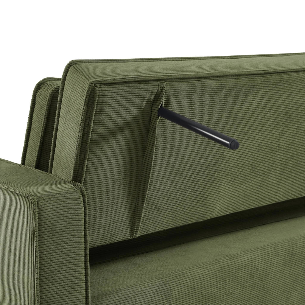 Divano letto in velluto a coste,  3 posti, verde kaki