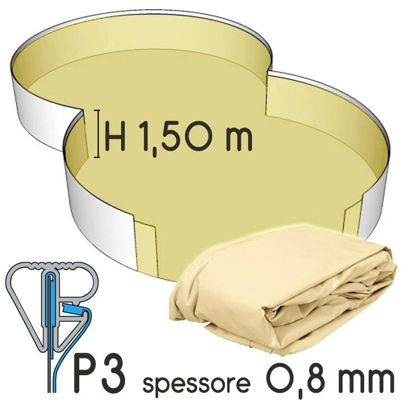 Liner Per Piscina A Forma Di Otto 7,25 X 4,60 H.1,50 M Sabbia - Attacco P3 - Spessore 0,80 Mm Altezza: 1.50 m, Colore: Sabbia, Tipo attacco: P3