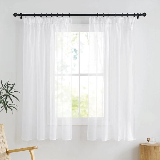 Vetrata per Finestre Bianca - 2 Pezzi - 140B x 137H cm - 100% Poliestere - Ferro per Vetrata - Lavabile in Macchina