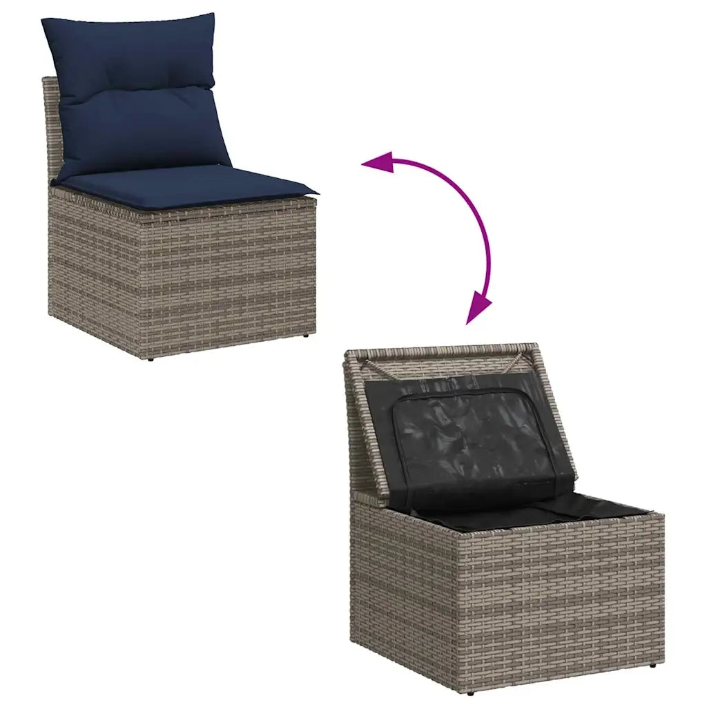 Set Divano da Giardino con cuscino 7 pcs Grigio e Blu Navy 3353924