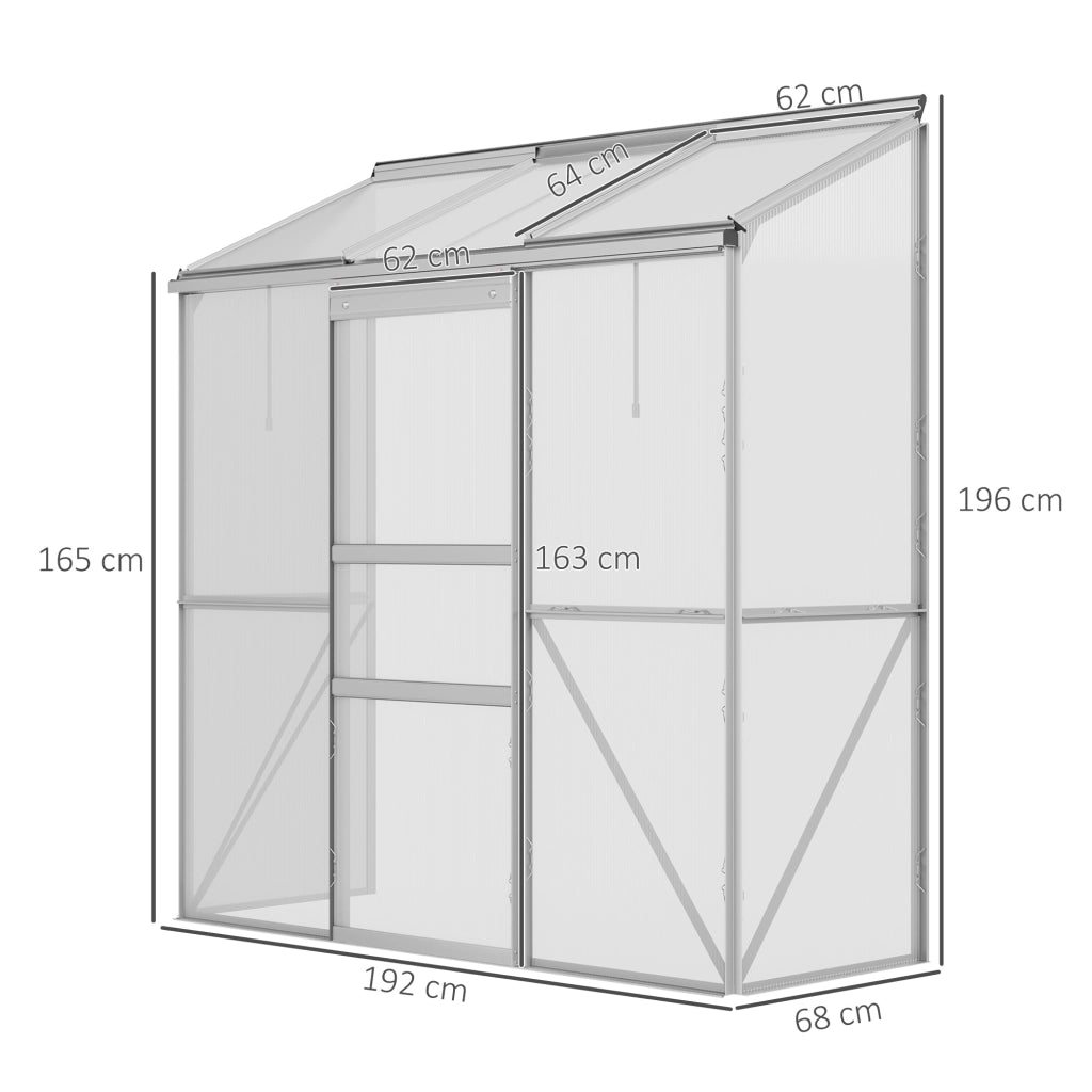Serra da giardino addossata ¨C Xylo ¨C alluminio e policarbonato argento 192x68x196 cm