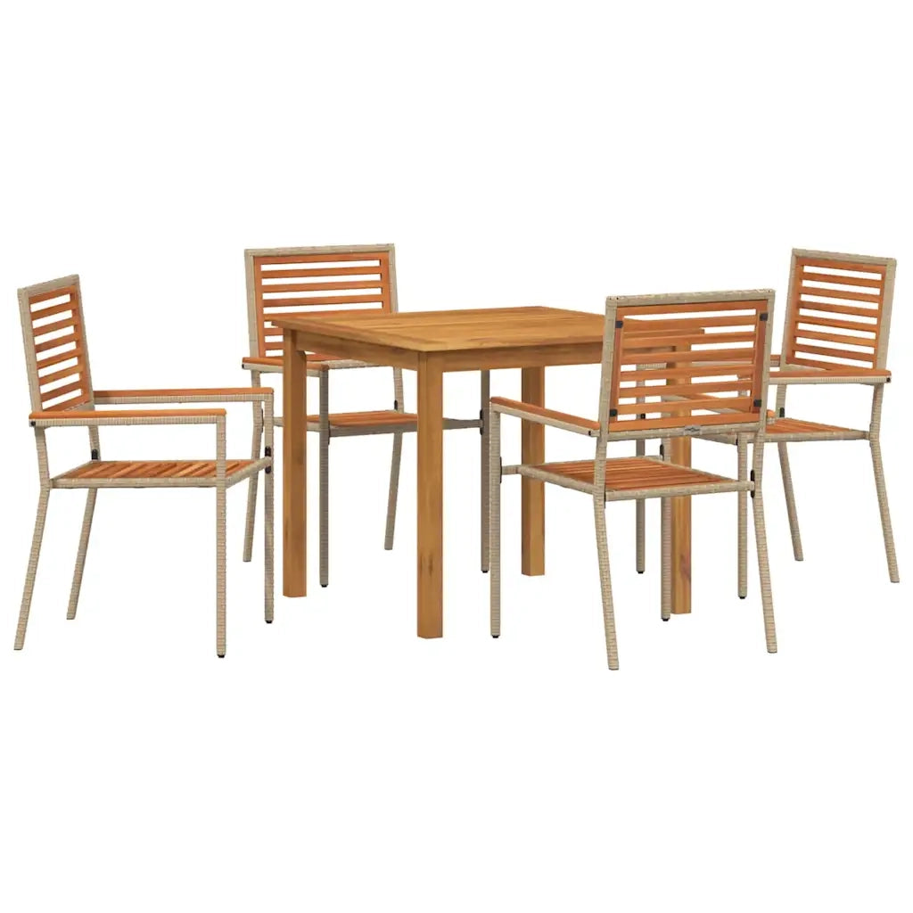 Set da Pranzo per Giardino 5 pcs Beige Legno di Acacia Massello