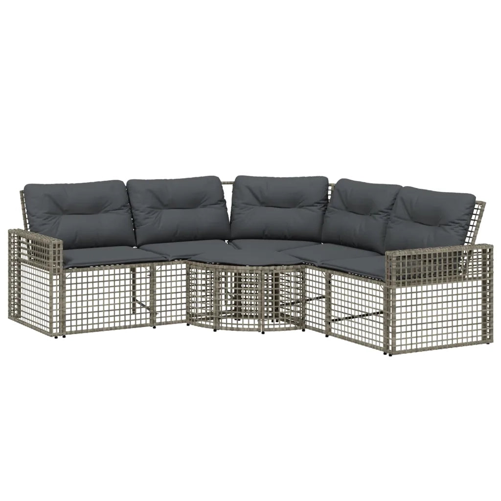 Divano da Giardino a L con Cuscini e Pouf-Sofa da Giardino-Divano da esterno Grigio in Polyrattan