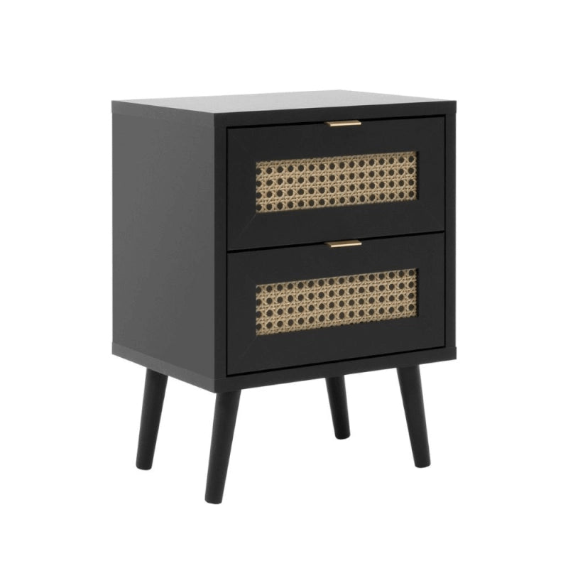Comodino Vienna61A 2 cassetti nero con frontali effetto vimini EFFEZ