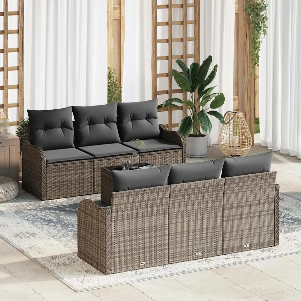 Set Divano da Giardino 7 pcs Grigio Polyrattan, Acciaio e Vetro