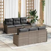 Set Divano da Giardino 7 pcs Grigio Polyrattan, Acciaio e Vetro