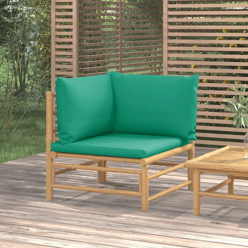 Divano Angolare da Giardino con Cuscini-Sofa da Giardino-Divanetto da esterno Verdi in Bamb¨´