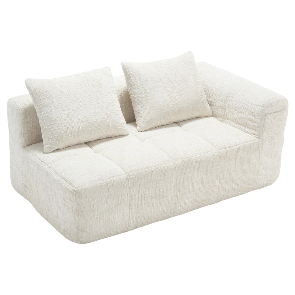 Divano 2 Posti con Cuscini e Tasche Laterali ¨C MINIMAL ¨C Beige, Tessuto Morbido