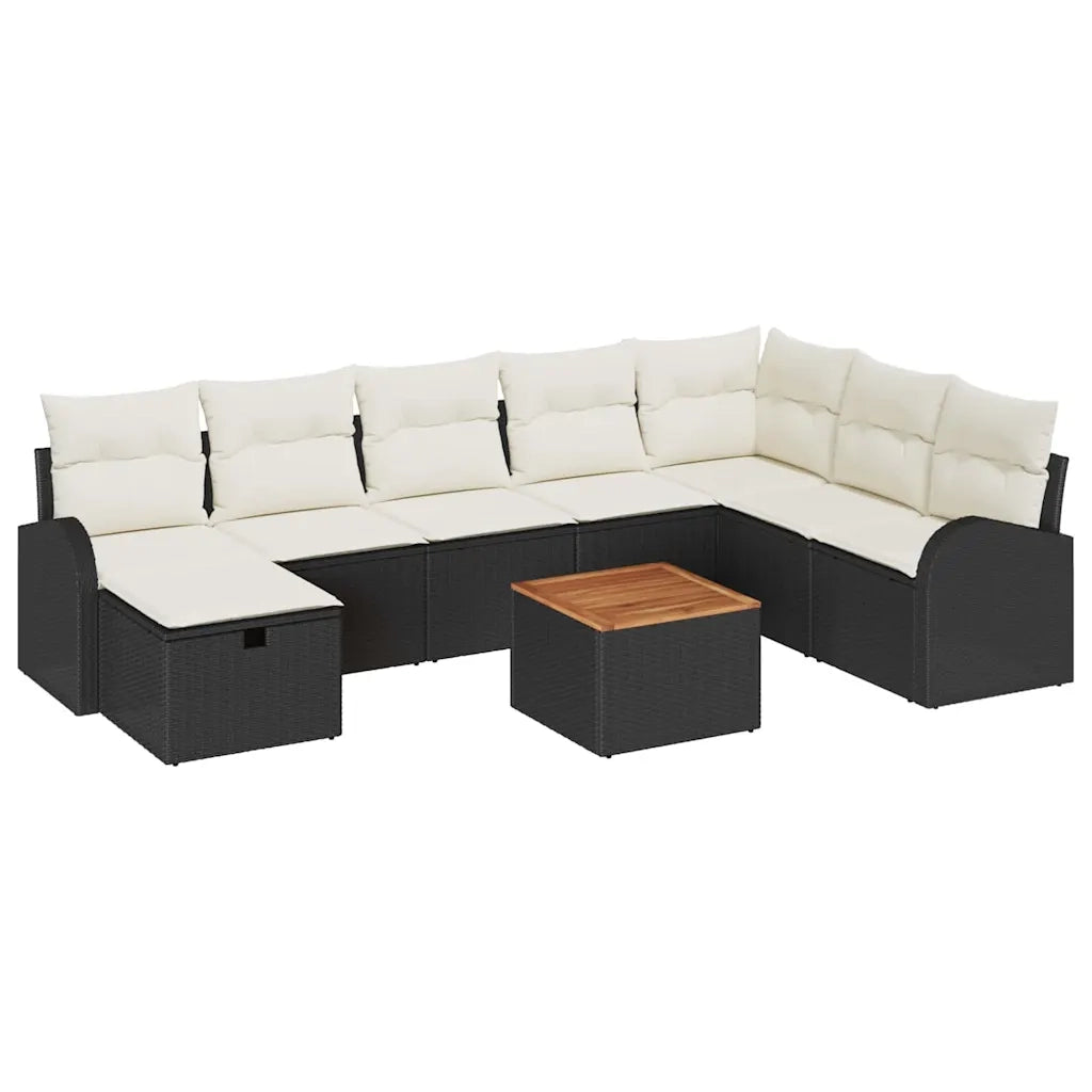 Set Divano da Giardino con cuscino 9 pcs Nero polyrattan