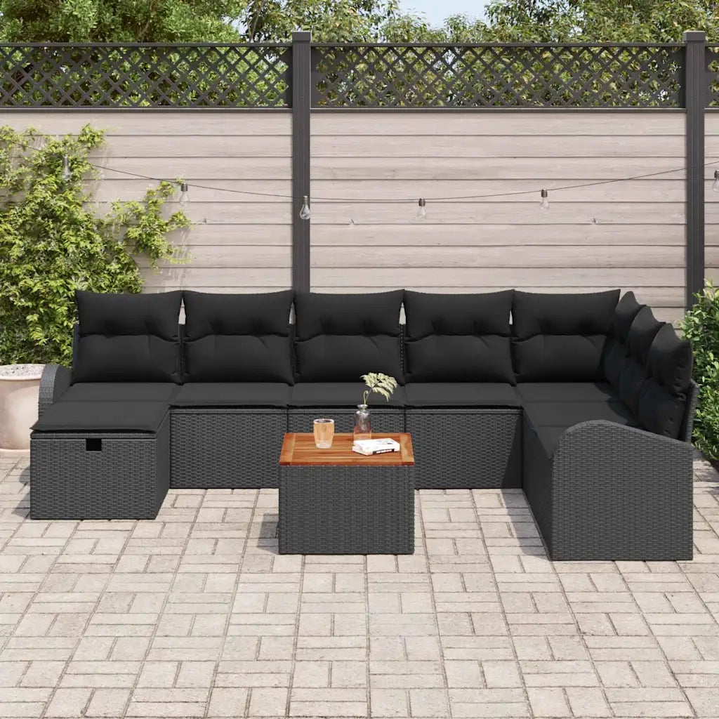 Set Divano da Giardino con cuscino 9 pcs Nero Poly Rattan 3360859