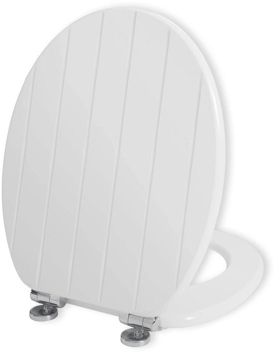 Schiocco Antigraffio con Protezione Antibatterica per WC, Visiera WC in Legno, Past Noi Gli Scivola, Installazione Facile e Pulizia Rapida per Bagno con Chiusura Soft e Serratura Rapida (bianco)