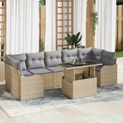 Set Divano da Giardino con cuscino 8 pcs Beige Poly Rattan