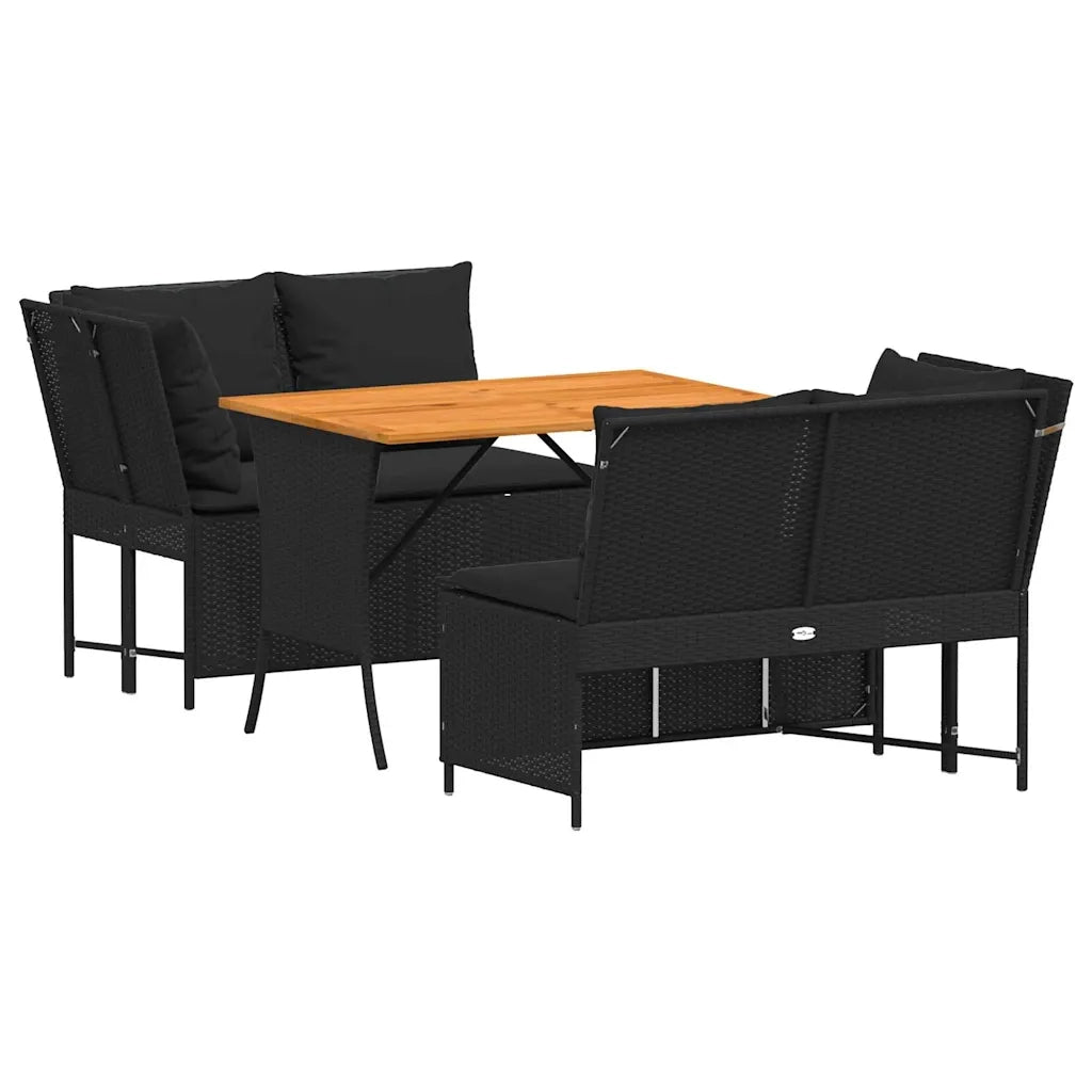 Set Divani da Giardino 3 pz con Cuscini in Polyrattan Nero
