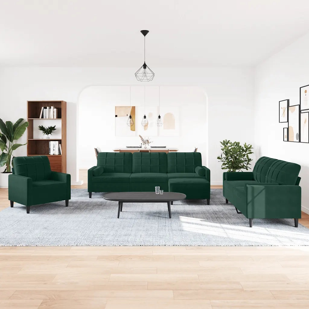 Set di Divani 4 pz con Cuscini e Rinforzi Verde scuro Velluto 3278463