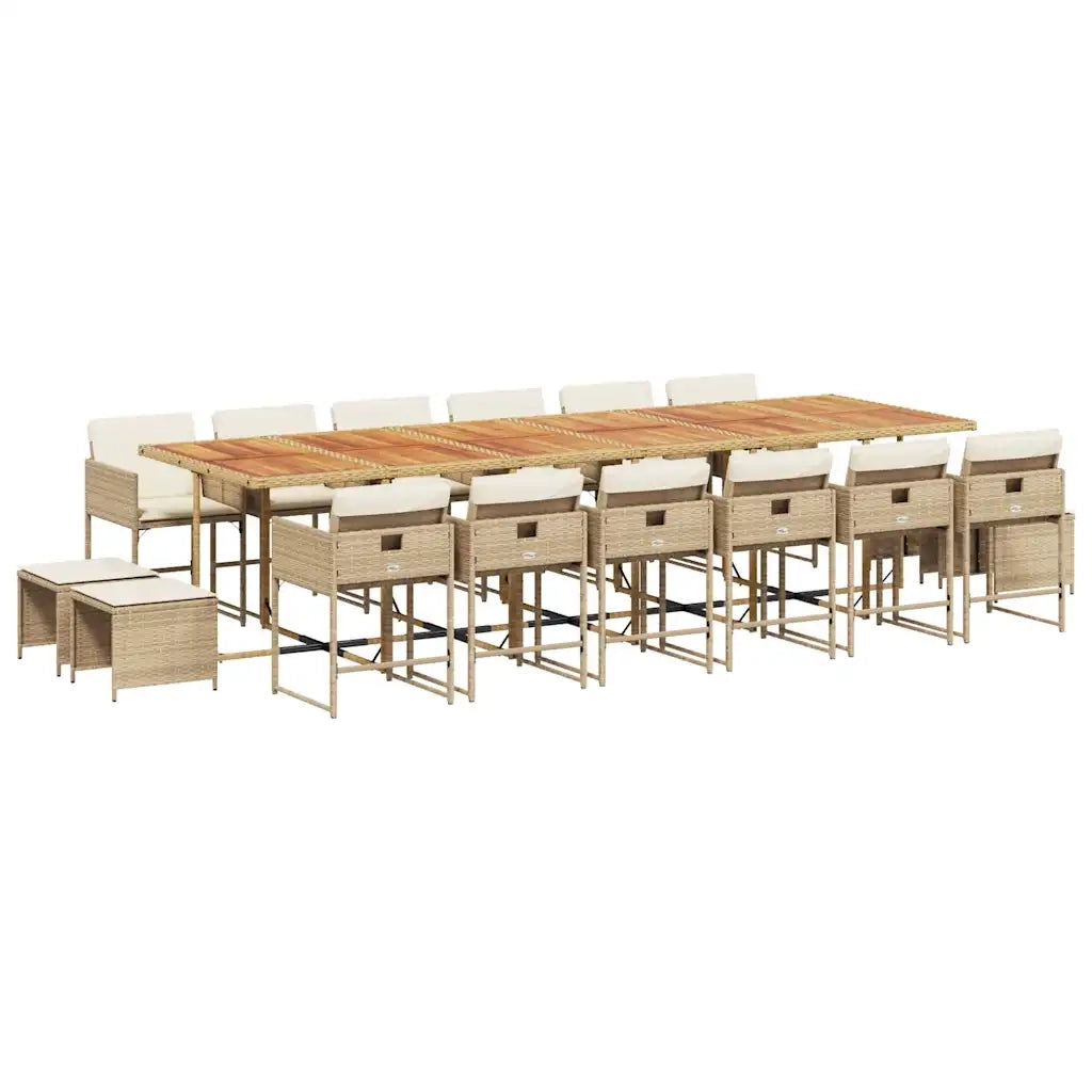 Set da Pranzo da Giardino 17 pz con Cuscini Beige in Polyrattan 3278139