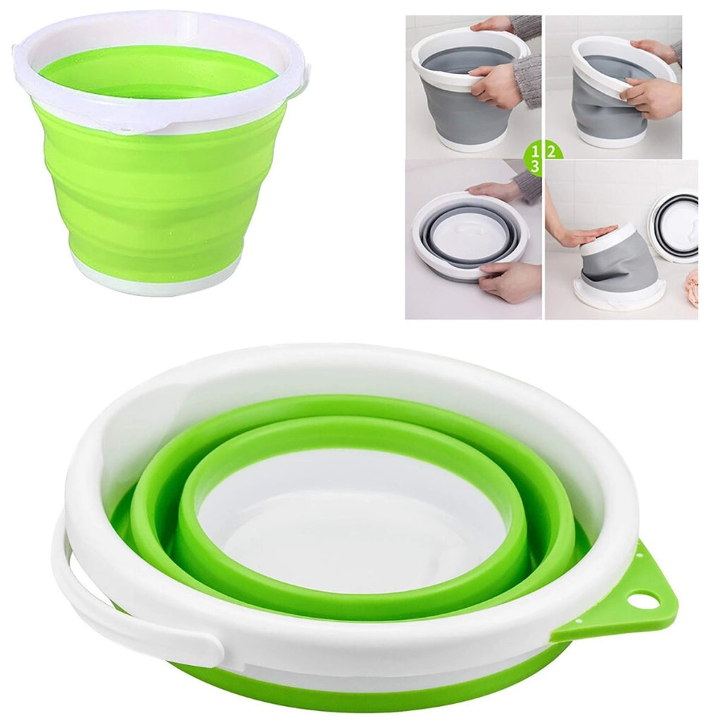 SECCHIO PIEGHEVOLE 5L RICHIUDIBILE SILICONE SALVASPAZIO MULTIUSO CON MANICO