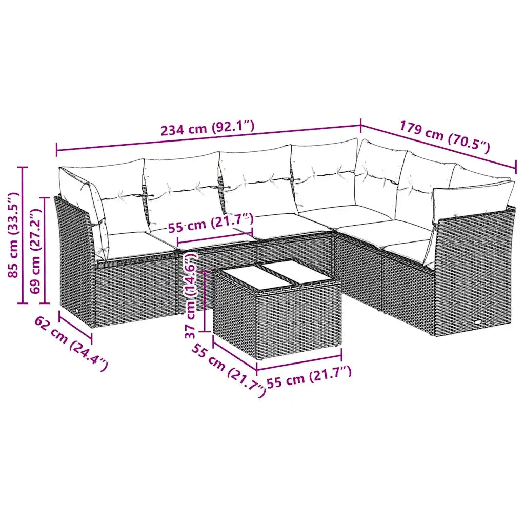 Set Divani da Giardino 7pz con Cuscini Grigio Chiaro Polyrattan 3217692