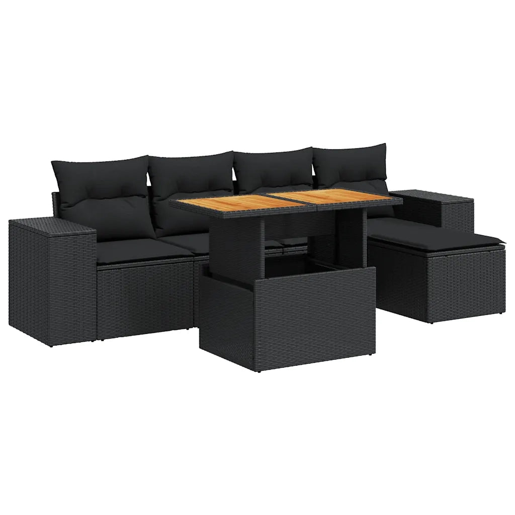 Set Divano da Giardino 6 pz con Cuscini Nero in Polyrattan 3327359