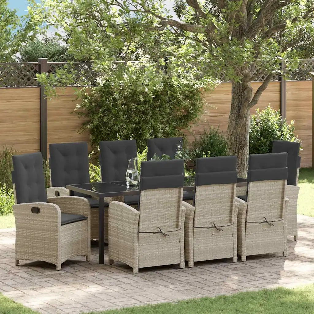 Set da Pranzo per Giardino 9 pcs Grigio chiaro polyrattan 3380301