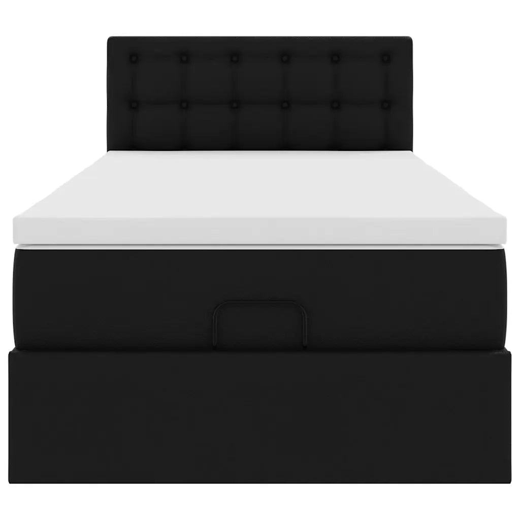Letto Pouf con Materasso Nero 80x200 cm Similpelle