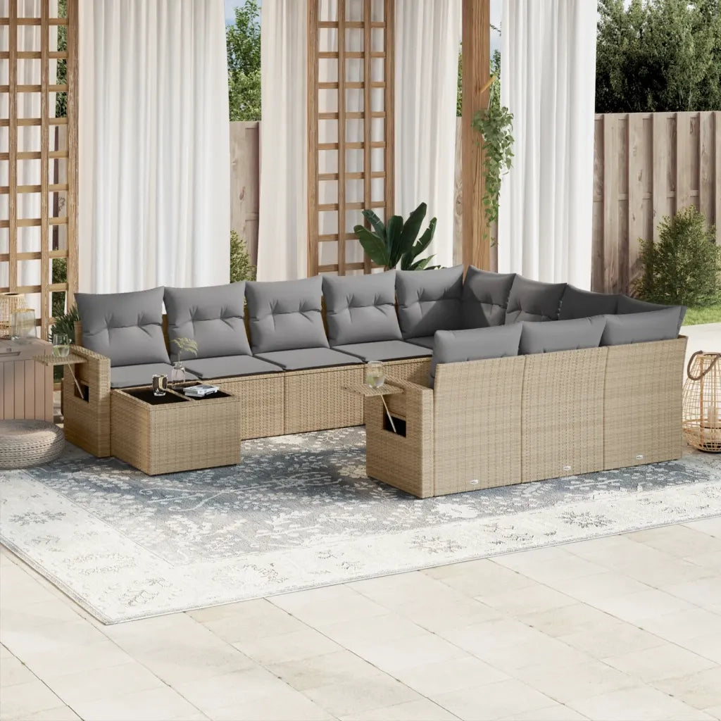 Set Divani da Giardino 11 pz con Cuscini Beige in Polyrattan 3220728