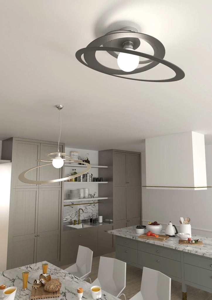 Sospensione Industrial-Minimal Bungee Metallo Sabbia 1 Luce E27 D70Cm