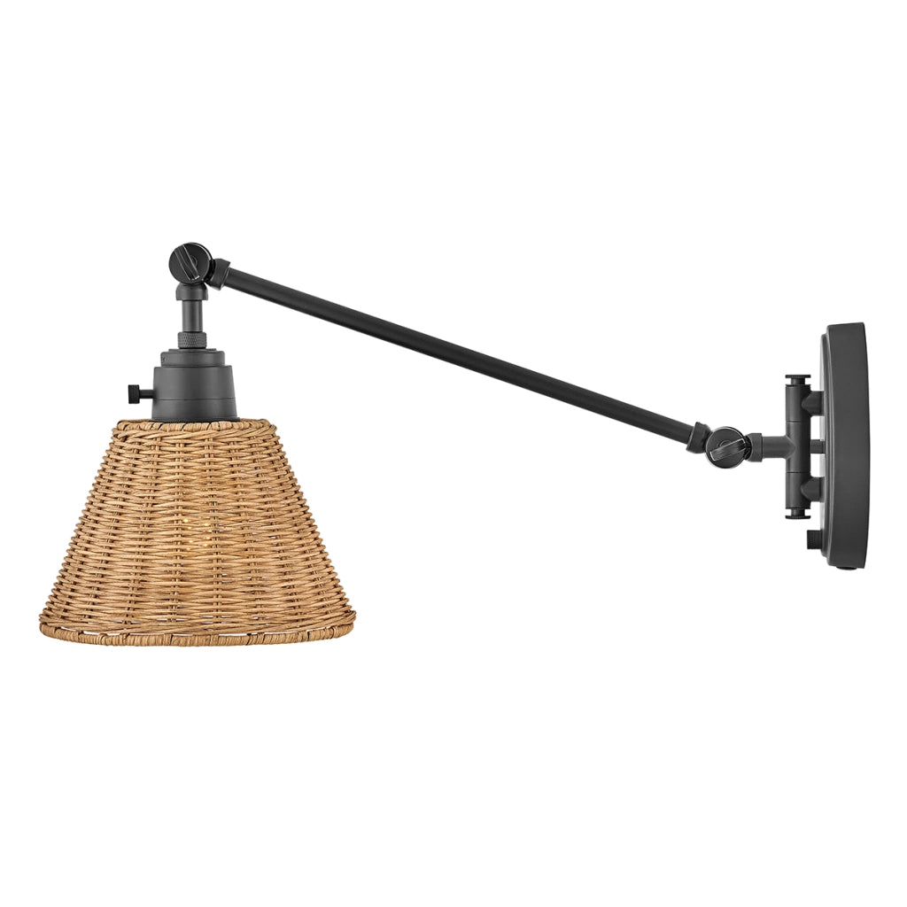 Applique lettura nera paralume rattan beige E27 ARTI