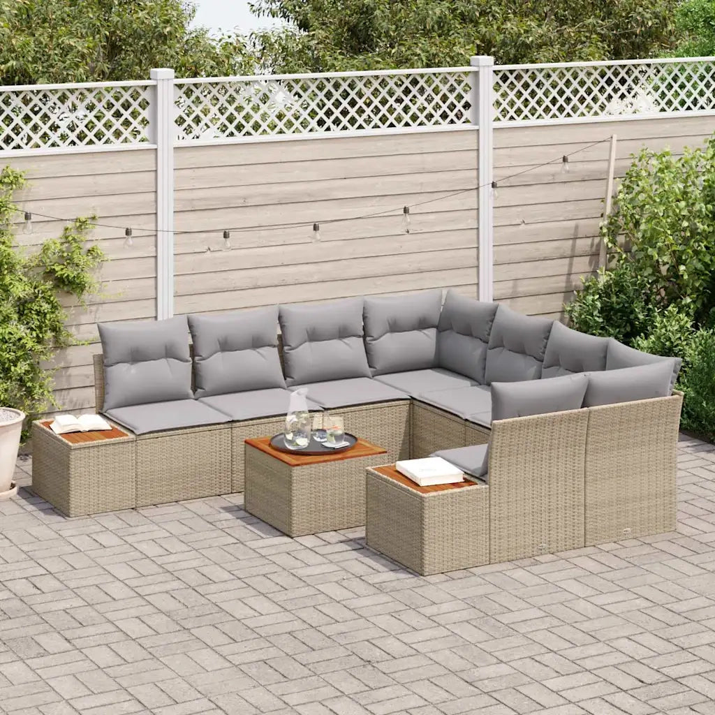 Set Divano da Giardino con cuscino 9 pcs Beige Poly Rattan
