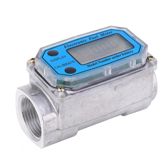 Flussimetro Digitale Turbina - Contatore di Carburante - Precisione Alta - Blu - Contatore di Olio - Adatto per Benzina e Diesel - Accessori