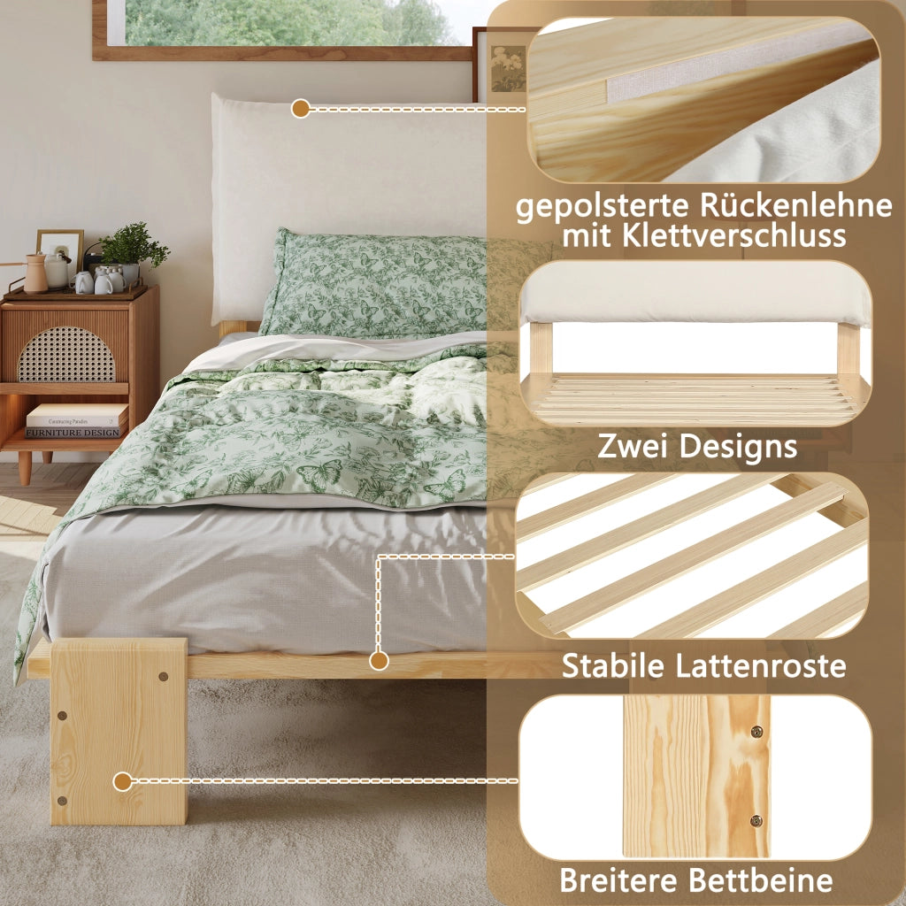 LETTO Imbottito 90x200 cm Naturale con schienale imbottito